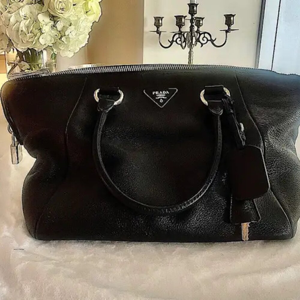 Prada Agrilla Vitello Daino Leather Double Handle Satchel Bag BR5128